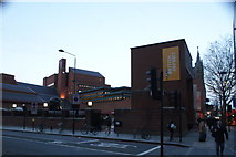 TQ2982 : View of the British Library at dusk from Euston Road by Robert Lamb