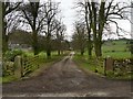 Gateway to a fenced track and footpath in Alderwasley