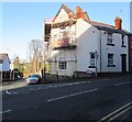 Scaffolding on a corner in Caergwrle, Flintshire