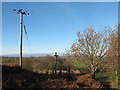 Electricity pole and footpath sign near Woodhouse Farm