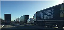 SP6477 : Queue on the A14 eastbound nearing Junction 1 by Robin Stott