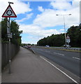 Warning sign - roundabout 245 yards ahead, Southern Distributor Road, Newport