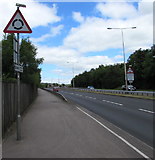 ST3487 : Warning sign - roundabout 245 yards ahead, Southern Distributor Road, Newport by Jaggery