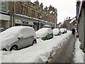 Snowed-in cars at Channel Street, Galashiels