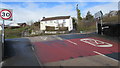 End of the 20 zone at the northwest edge of Randell Square, Pembrey