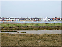 TQ9594 : View from new sea wall to old sea wall, Wallasea Island by Robin Webster