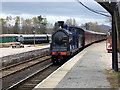 Caledonian steam locomotive No.828 arriving at Boat of Garten station