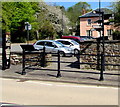 Black signpost behind black railings, Church Road, Blaenavon