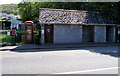 X12 bus stop and shelter in Cwmdu, Powys