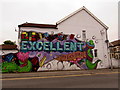 Multicoloured mural, White Street, Caerphilly