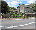 Damaged stone wall on the west side of the A479, Pengenffordd, Powys