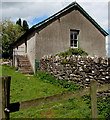 Steps up to rear of PuppetSoup, Pengenffordd, Powys