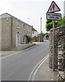 SY3392 : Warning sign - No footway 250 yds, Pound Road, Lyme Regis by Jaggery