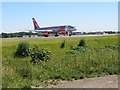 The north-western end of the main runway at Leeds Bradford Airport