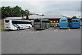 SN5707 : Coaches parked in Pont Abraham Services, Carmarthenshire by Jaggery