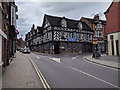 One-way road system, and black and white building in Market Drayton