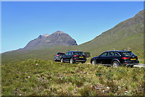 NG9857 : Cars by the road to Torridon by Walter Baxter