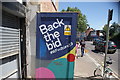 View of "Back the Bid" street art on Hoe Street