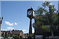 View of a clock tower on the corner of Forest Road and Wood Street from Forest Road