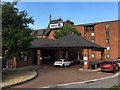 Entrance canopy at the Hilton Hotel