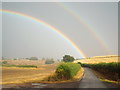 SP7474 : Double rainbow over Manor Road, near Lamport by Malc McDonald