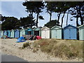 Beach huts at the rear of Avon Beach, Mudeford