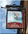 Sign for the Duke of Lancaster public house, Colne