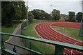 View of the running track of the Ladywell Arena from the spiral staircase over the railway line in Ladywell Fields