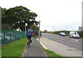 Cycle path and bus stop beside New Road (A195)