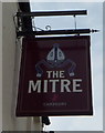 NZ2129 : Sign for the Mitre public house, Bishop Auckland by JThomas