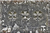 SO9265 : Wychbold, St. Mary de Wyche Church: Three crosses set into the east wall by Michael Garlick