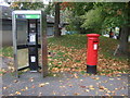 Elizabeth II postbox and telephone kiosk on Great Greens Lane, Clayton Brook