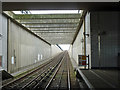 View from rear of Beckton train, Beckton Park