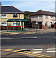 Bus stop and shelter on a Pontymister corner