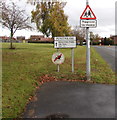 Signs near a Pontwilym bus shelter, Brecon