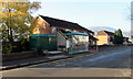 Electricity substation behind a Channel View bus shelter, Risca