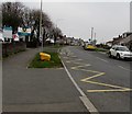 Zigzag yellow markings on Merlin Crescent, Bridgend