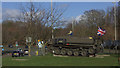 TQ9943 : Military vehicle (and bear) on the A28 roundabout by Robert Eva