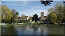 SU7320 : Buriton - St Mary's Church & village pond by Colin Park