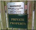 Sign on gate from towpath to houses on Long Meadow Drive