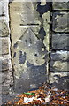 Benchmark on stone post in Rayner Road wall