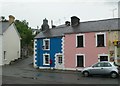 Pink and blue cottages, Llanarth