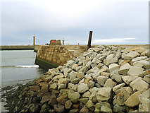 NZ9011 : Whitby East Pier - erosion protection by Stephen Craven