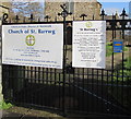 Information boards at the entrance to St Barrwg