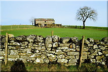 H3374 : Dry stone wall with barn behind, Carony by Kenneth  Allen