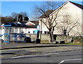 Blue bus shelter alongside the A4054, Troedyrhiw