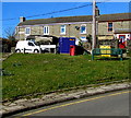 Green bench on a grass triangle, Bedlinog