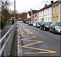 Zigzag yellow markings on Duffryn Road, Pentrebach