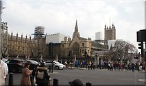 TQ3079 : View of the Houses of Parliament undergoing renovation from Westminster Bridge Road by Robert Lamb
