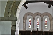 SO6594 : Aston Eyre Church, (dedication unknown): Chancel arch and triple lancet east window by Michael Garlick